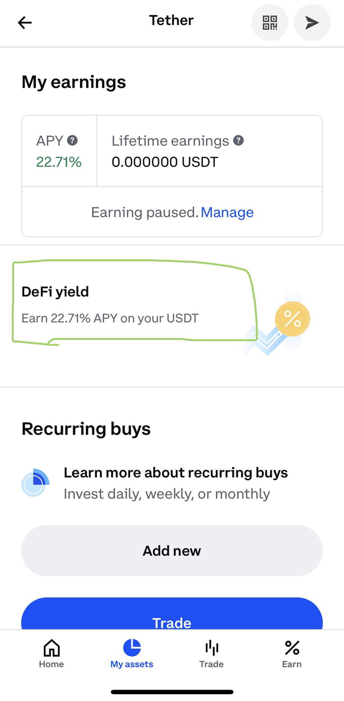 Coinbase is offering 22.71% APY on holding/ staking USDT. - 9GAG
