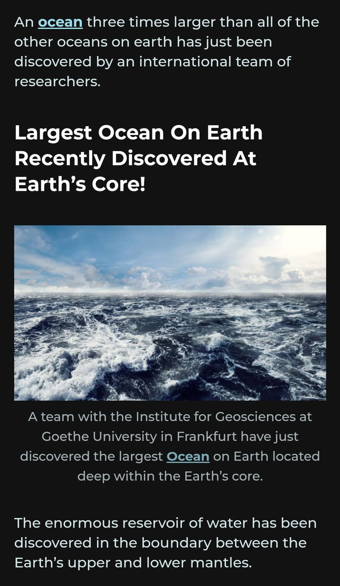 Largest Ocean on Earth Discovered at Earth's Core, 3 Times larger than ...