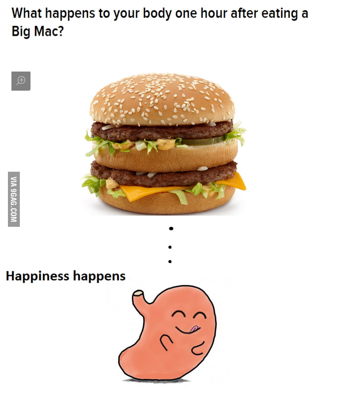 What happens to your body an hour after you eat a Big Mac ? 9GAG