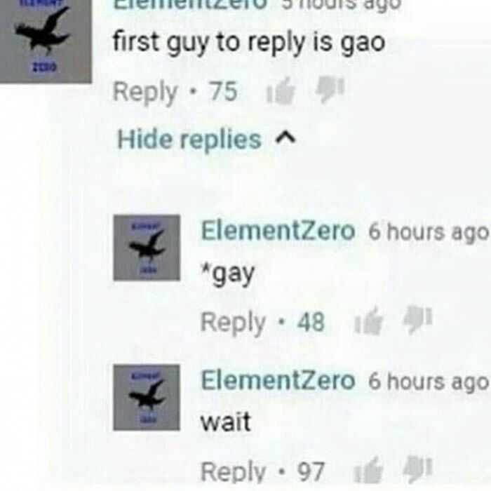 The first one to comment is gao 9GAG