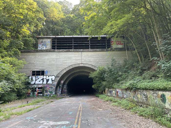 The 13-mile long Abandoned Pennsylvania Turnpike: no motor vehicles are ...