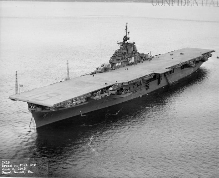 United States. June 1945. USS Wasp (CV-18) departing Puget Sound Navy ...