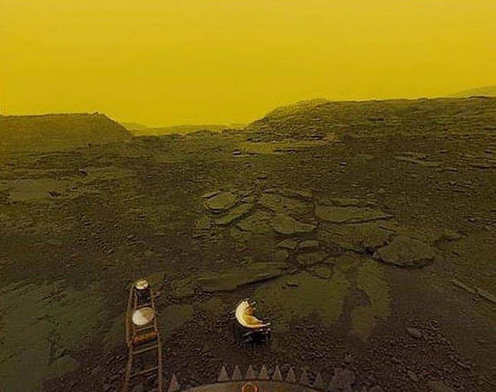 Enhanced image taken by Soviet uncrewed space prob 'Vernera 9' of the surface of Venus, on