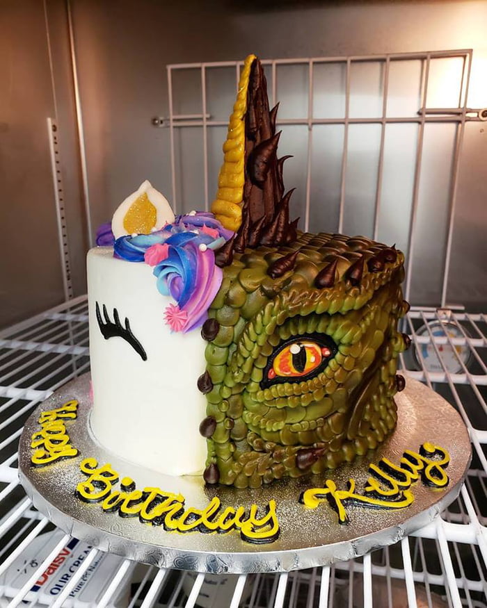 Half Unicorn Half Dragon Buttercream Cake 9gag