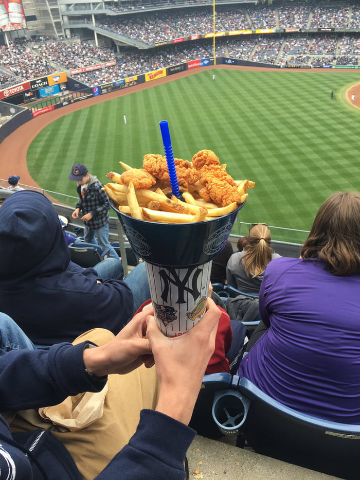 Bowl of chicken and fries, with a straw to your soda through the center