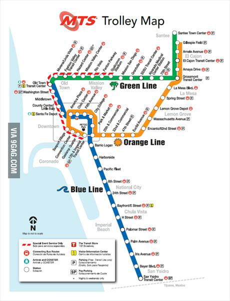 San diego California trolley map. - 9GAG