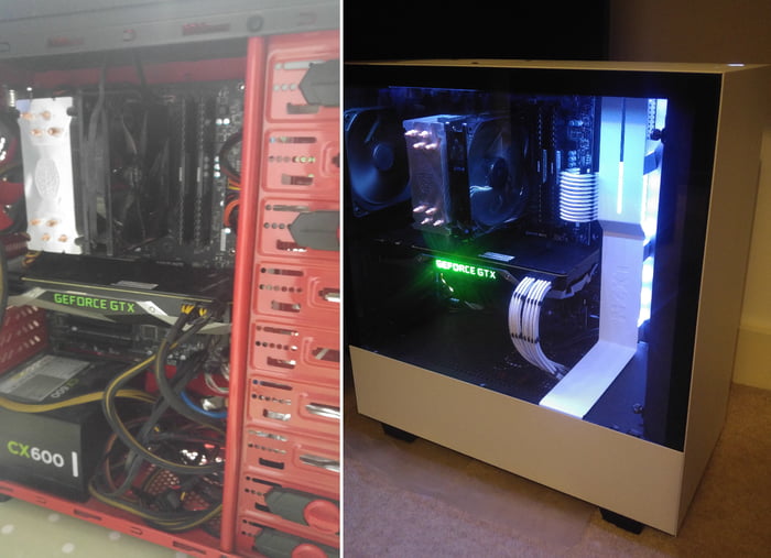 Before and after moving my pc to a new case with some added cable