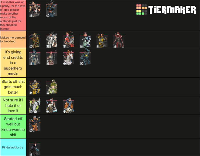 F**k your horny tier list , legends rated based off their theme songs ...