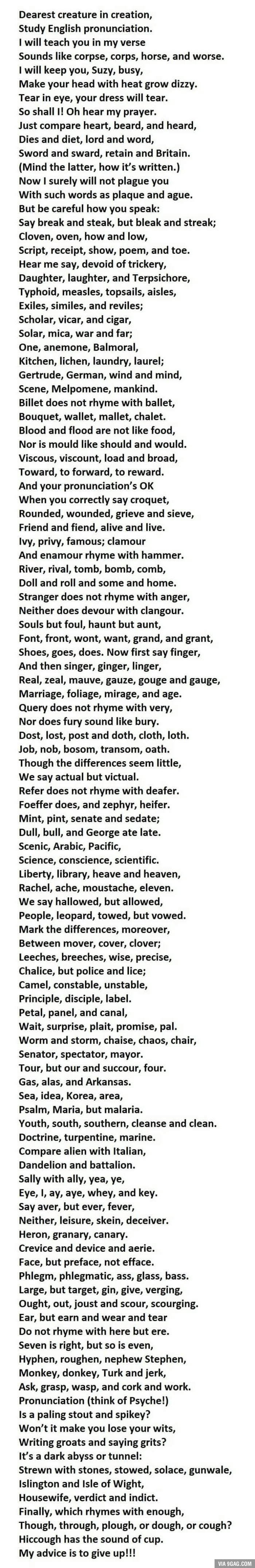 If You Can Pronounce Correctly Every Word In This Poem You Speak