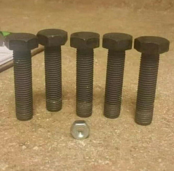 Five bolts one nut 9GAG