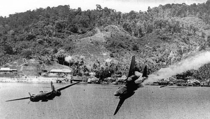 A20 hit by Japanese flak goes down over Karas New Guinea. - 9GAG