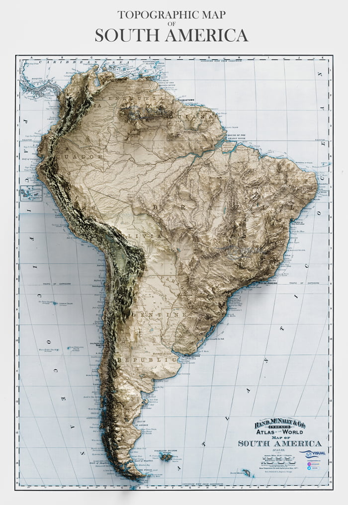 Topographical Map Of South America Topographic Map Of South America C.1892 - 9Gag