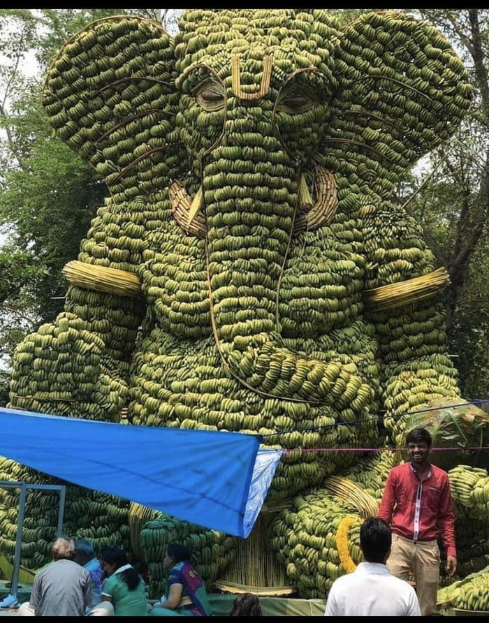 A village in Odisha, India used bananas and bamboo to create the idol