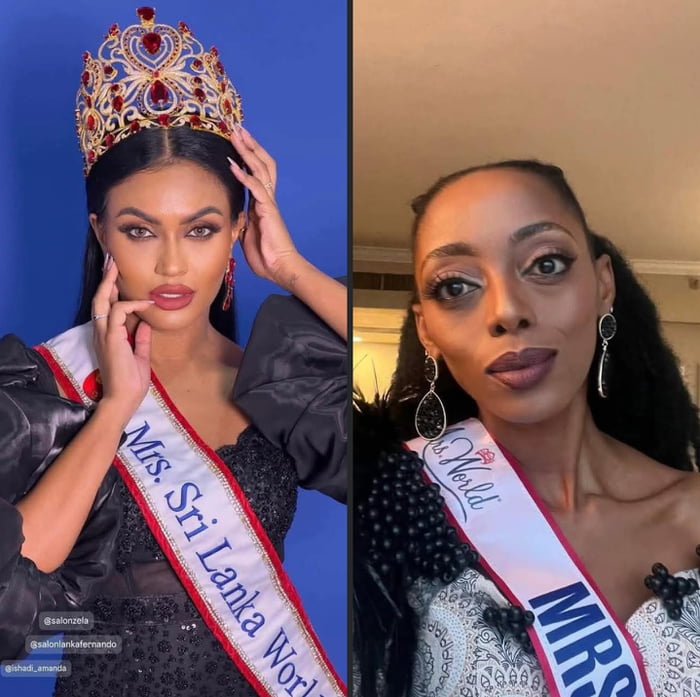 Mrs world winner on the right side. Runner up on left side - 9GAG
