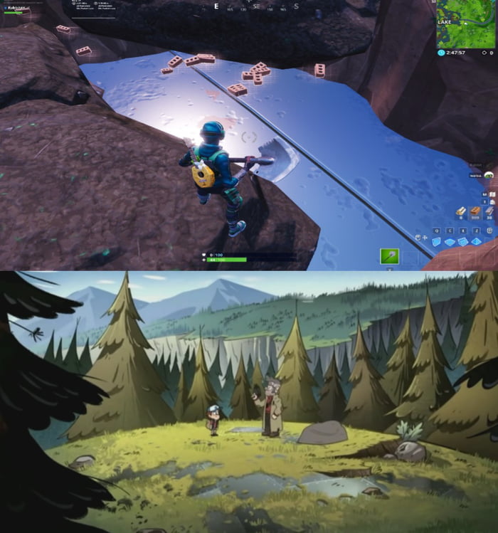 Omega Gravity Fortnite The New Metal Plate Looks Similar To Crash Site Omega From Gravity Falls Maybe An Old Alien Spacecraft Crash Landed On The Island Long Ago And We Re Digging It Up 9gag