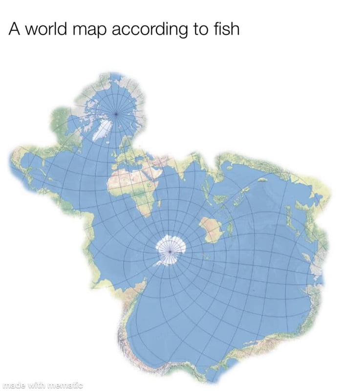 World Map Fish Perspective Gag