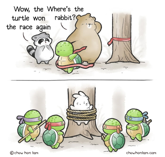Won, the Where's the turtle won rabbit the race again. - 9GAG