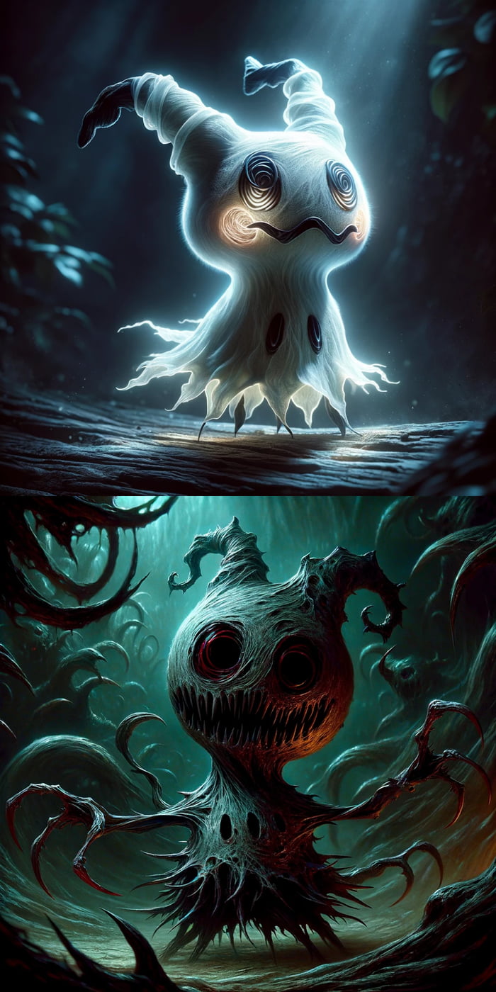 Realistic Mimikyu, classic disguised form and real form. He is ...