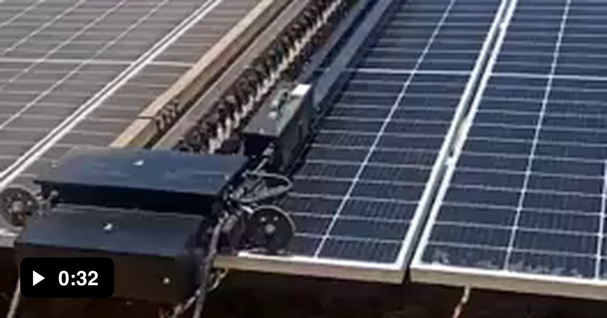 Solar Panel Cleaning Robot Doing Its Thing At An Indian Solar Park 9GAG