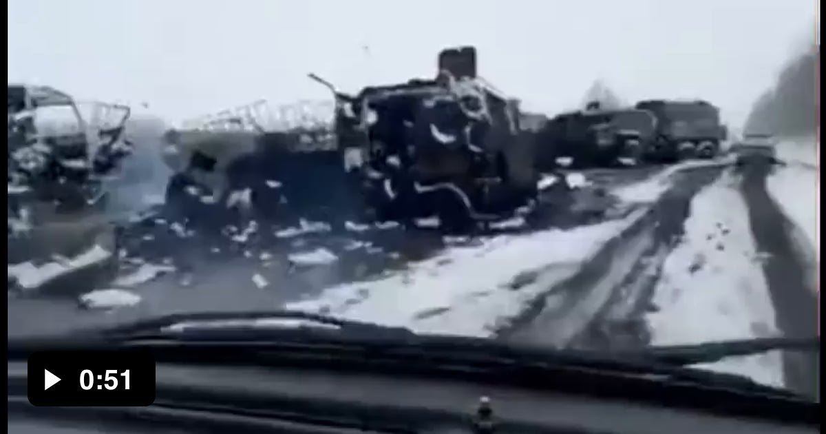 Видео сгоревшей колонны. Разбитая колонна Росгвардии.