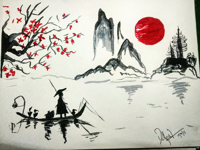 My first try , ink painting - 9GAG