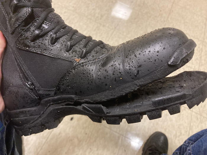 Wore these “waterproof” hiking boots for 30 min in the rain - 9GAG