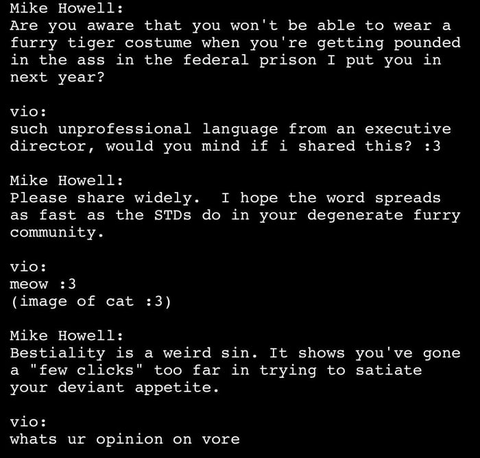 Conversation between Project 2025 leader Mike Howell, and gay furry