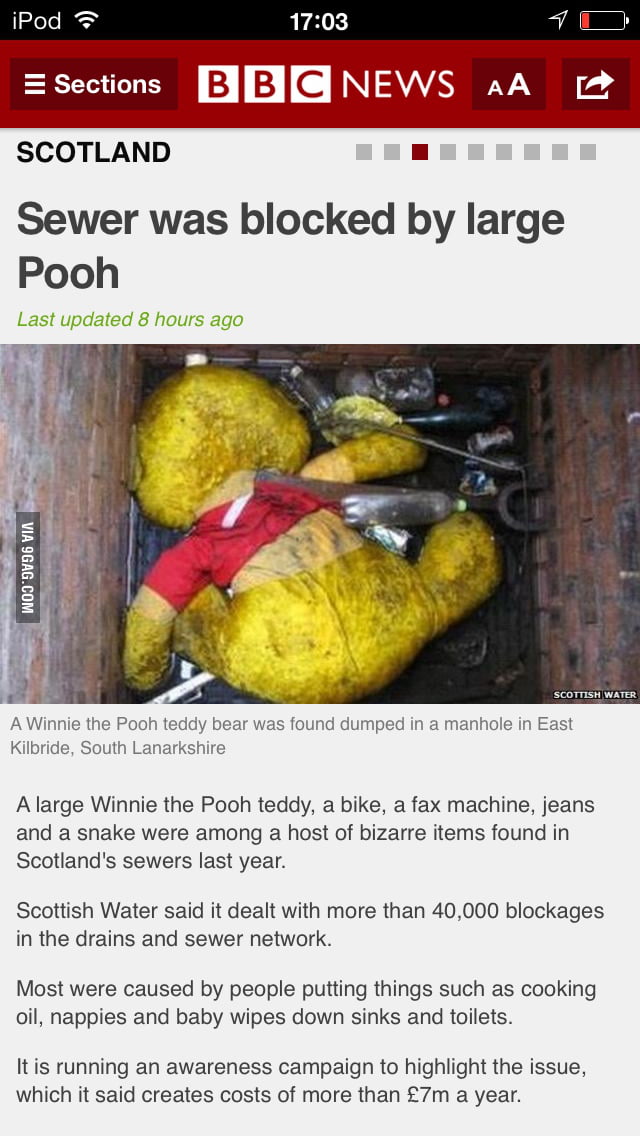 Sewer blocked by large pooh 9gag