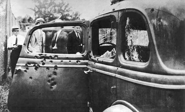 This is a picture of Bonnie & Clyde's car after the ambush of 23rd May ...