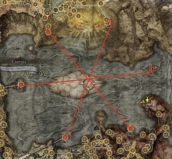 The midpoint between all the divine towers isn’t the Erdtree, but