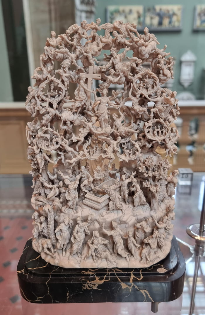 This carving on a single piece of ivory from the 1700s depicting the