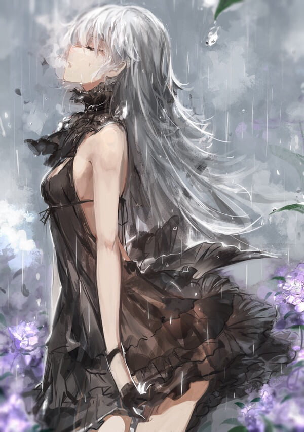 Anime woman silver hair