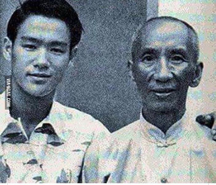 A rare photo of Bruce Lee and his master Ip Man. 9GAG