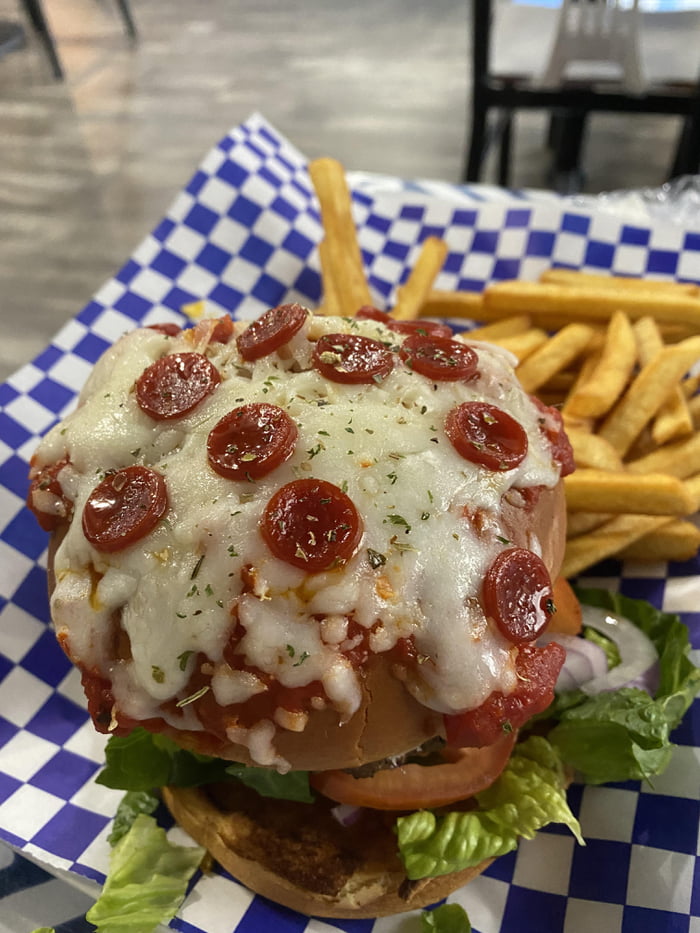 Pepperoni cheese burger and fries 9GAG