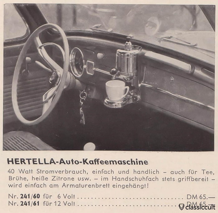 An incar coffee maker was available as an option on 1959 Volkswagens