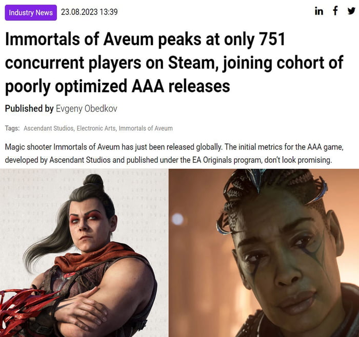 Immortals of Aveum peaks at only 751 concurrent players on Steam