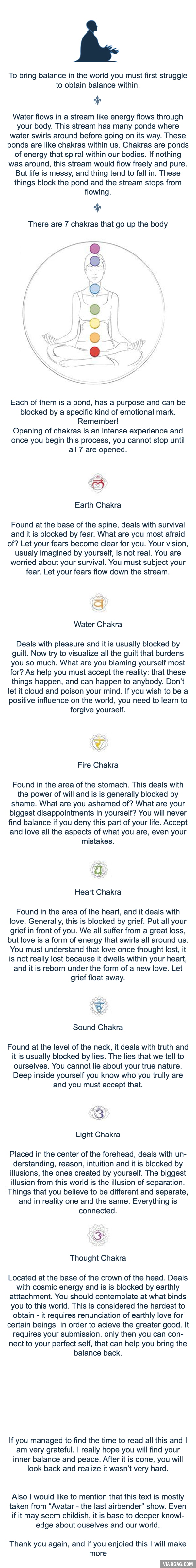 Basic knowledge about your chakras and how to open them. Text from "Avatar - the last airbender"