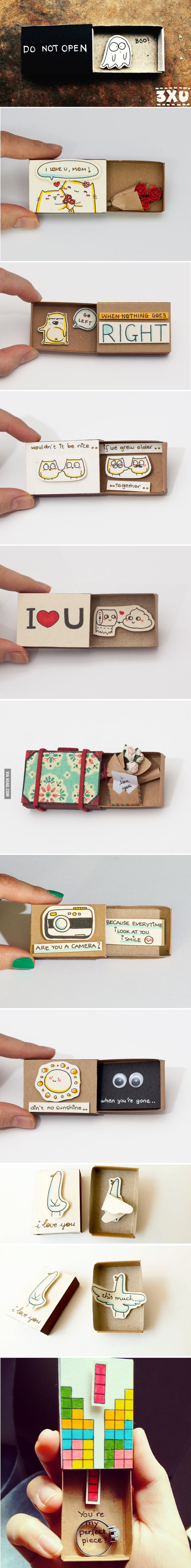 Artist creates little matchbox greeting cards with hidden messages inside (part I)