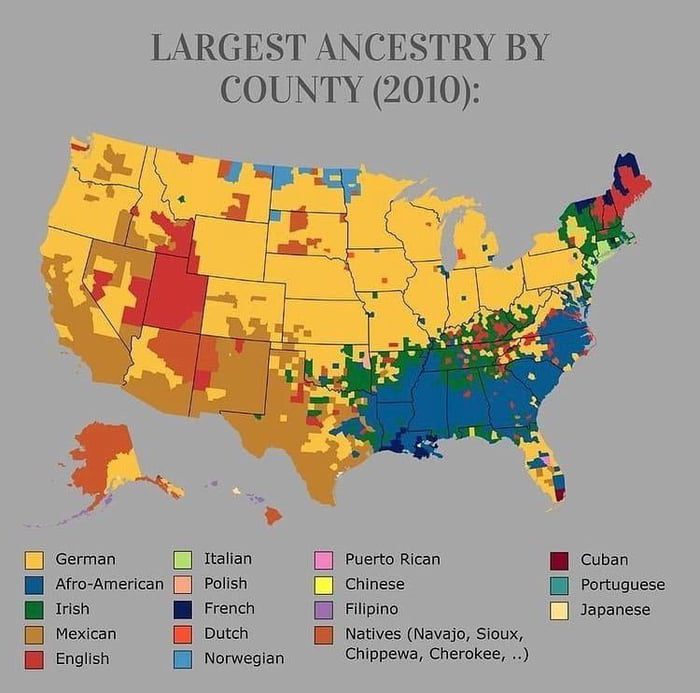 Largest Ancestry by County (2010) @mapas_mundiales - 9GAG