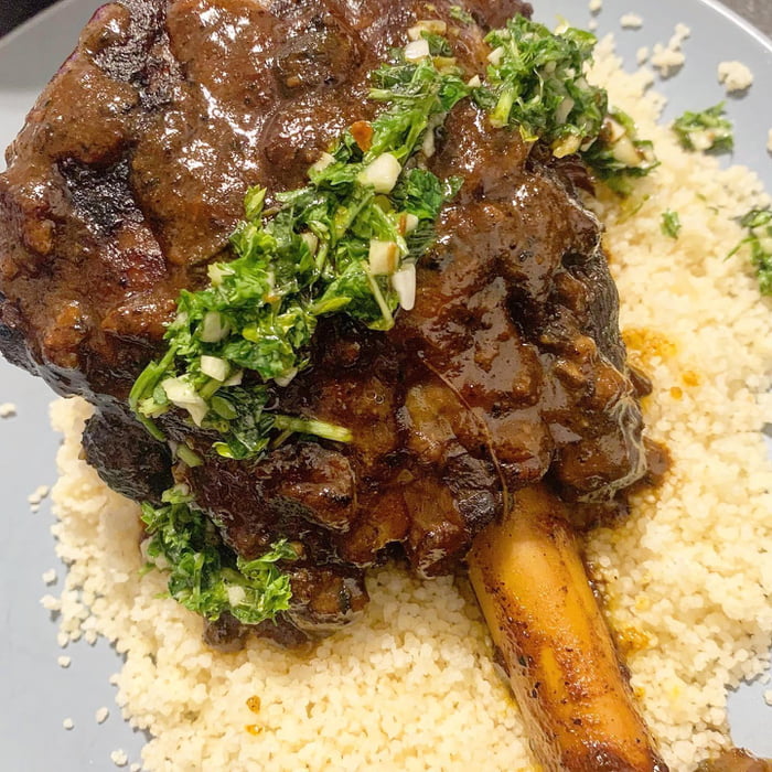 Sunday Dinner Lamb Shank W Mint Chimicurri On A Bed Of Couscous 9gag