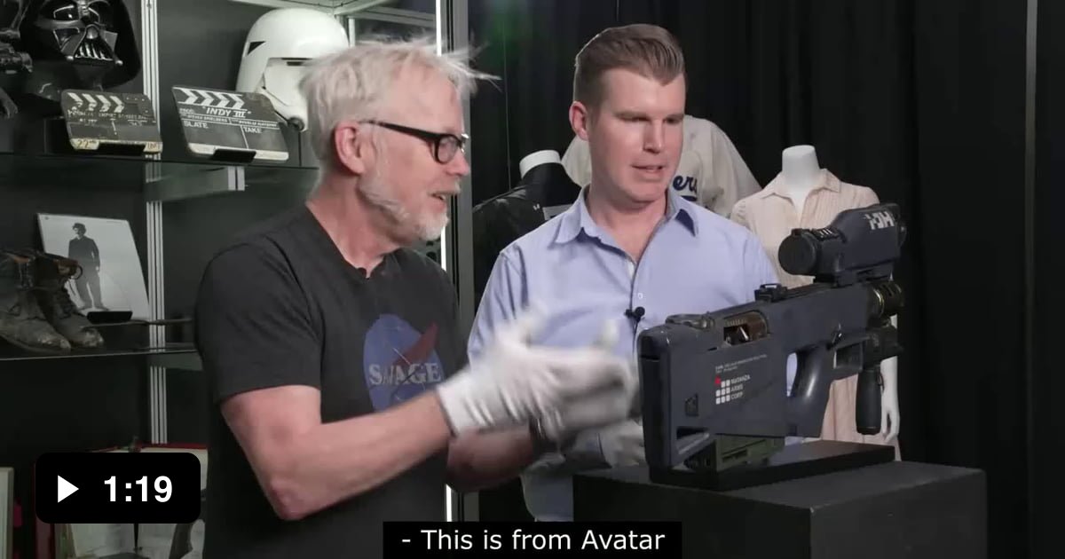 Adam Savage shows a movie prop from Avatar. It imitated a muzzle flash ...