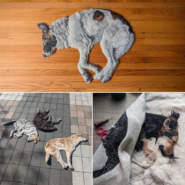 Artist online makes “sleeping dog” rugs. - 9GAG