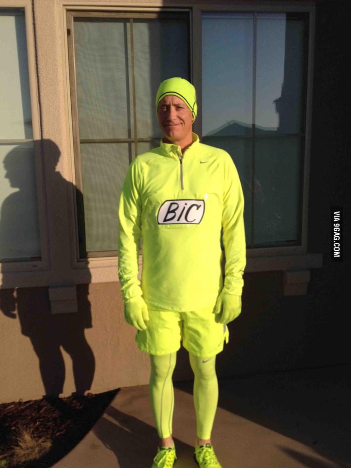 He loves neon yellow running gear. People always joke that he looks