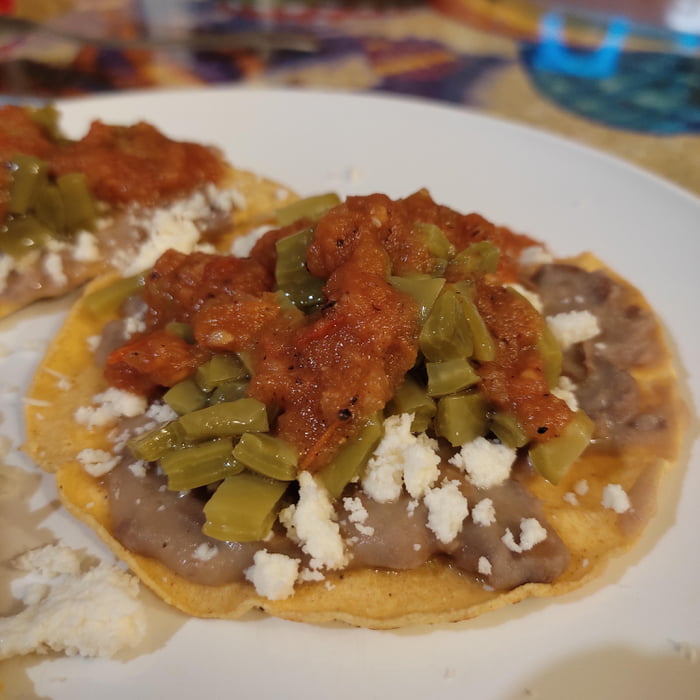 Toast With Beans Cheese Nopales And Salsa Gag