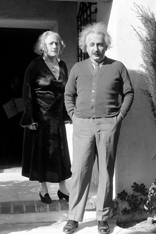 Albert Einstein and his wife Elsa, at their residence in Pasadena ...