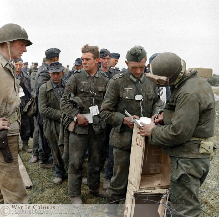 German POWs being registered after capture. Normandy, 8 June 1944 - 9GAG