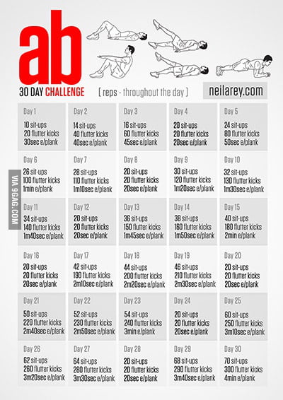 30 Day Ab Squat Challenge Chart