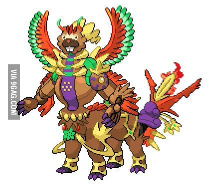 All legendaries fused, with the head of their god bidoof at the top - 9GAG