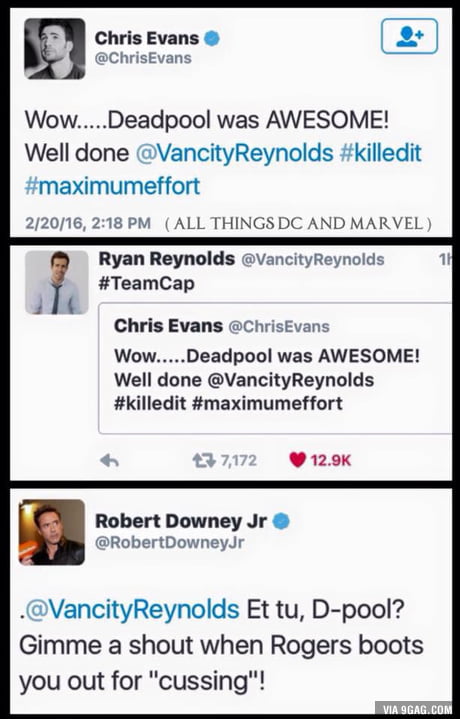 Chris Evans, TeamCap, Ryan Reynolds, Robert Downey Jr, TeamIronMan, Deadpool