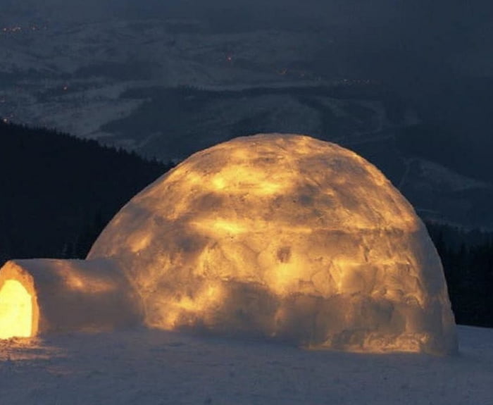 This is what an igloo looks like when you build a fire inside. The fire ...